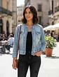 Chaqueta De Mezclilla Mango Corta Desflecada Mujer Talla S - Miniatura 1