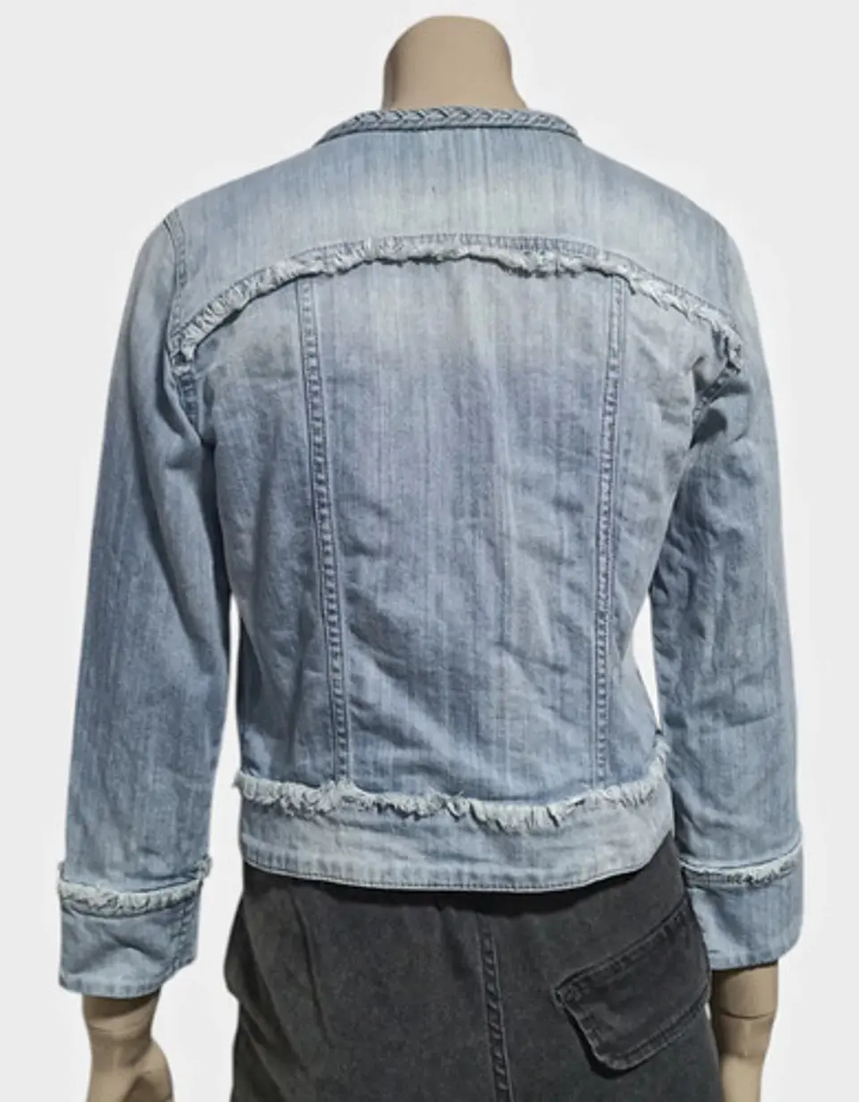 Chaqueta De Mezclilla Mango Corta Desflecada Mujer Talla S 4