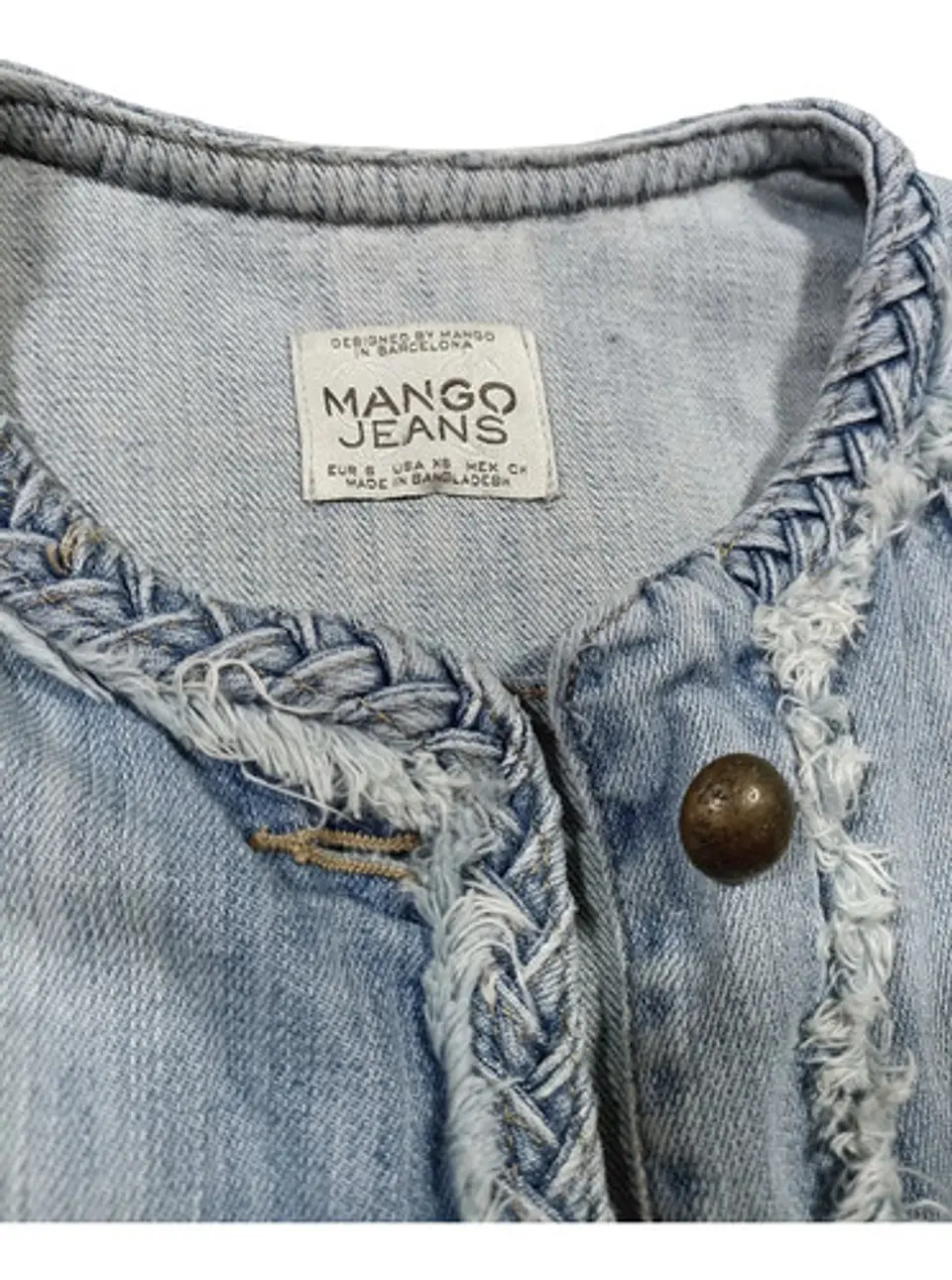 Chaqueta De Mezclilla Mango Corta Desflecada Mujer Talla S 7