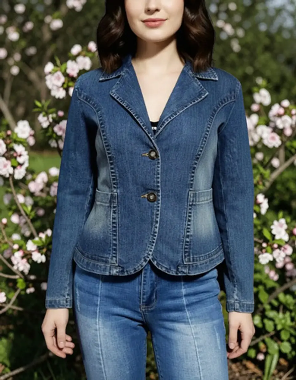 Chaqueta de Mezclilla Tipo Blazer Entallado - Talla XL 1