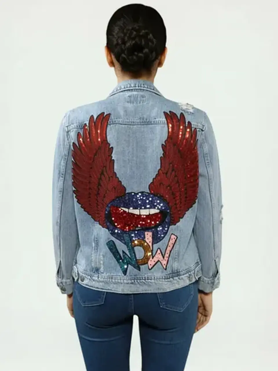 Chaqueta Mezclilla Old Navy Con Alas De Lentejuelas Talla Xl 1