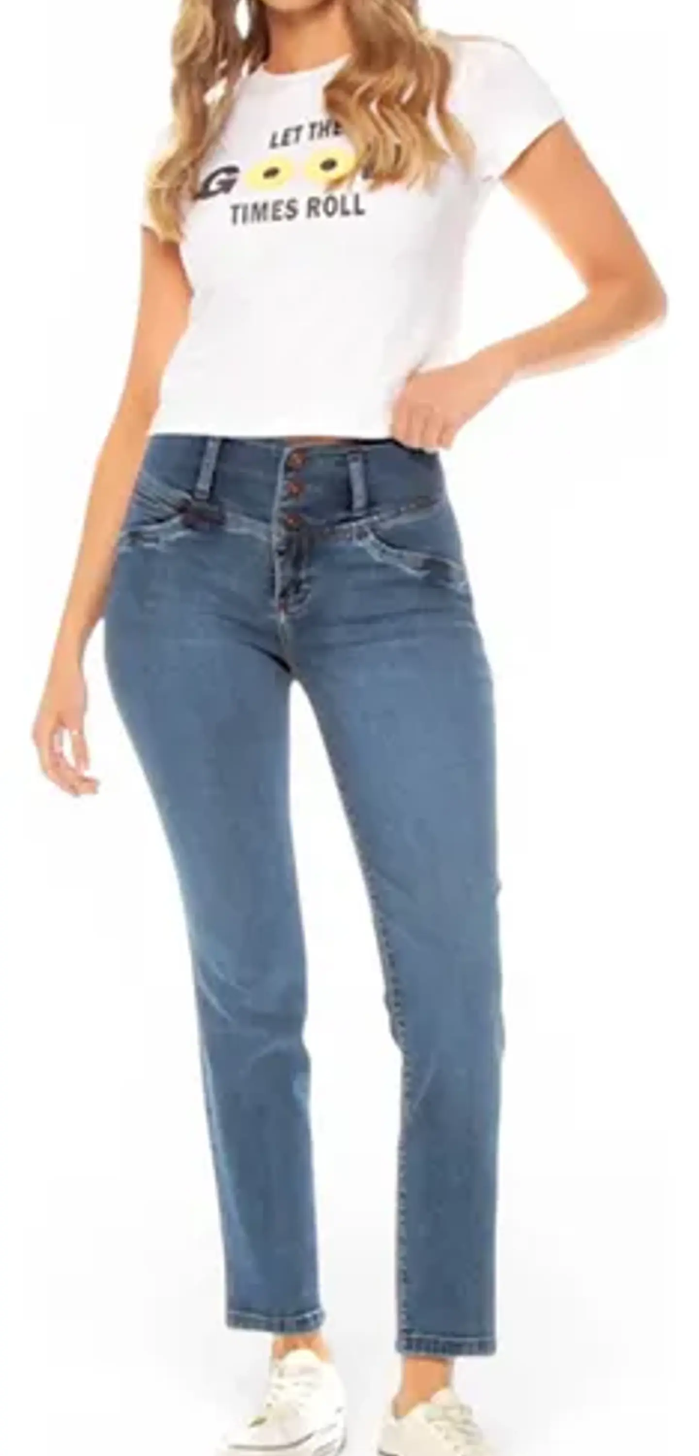 Jeans Wados Ajustados Tiro Alto Pretina 3 Botones Talla 42 1