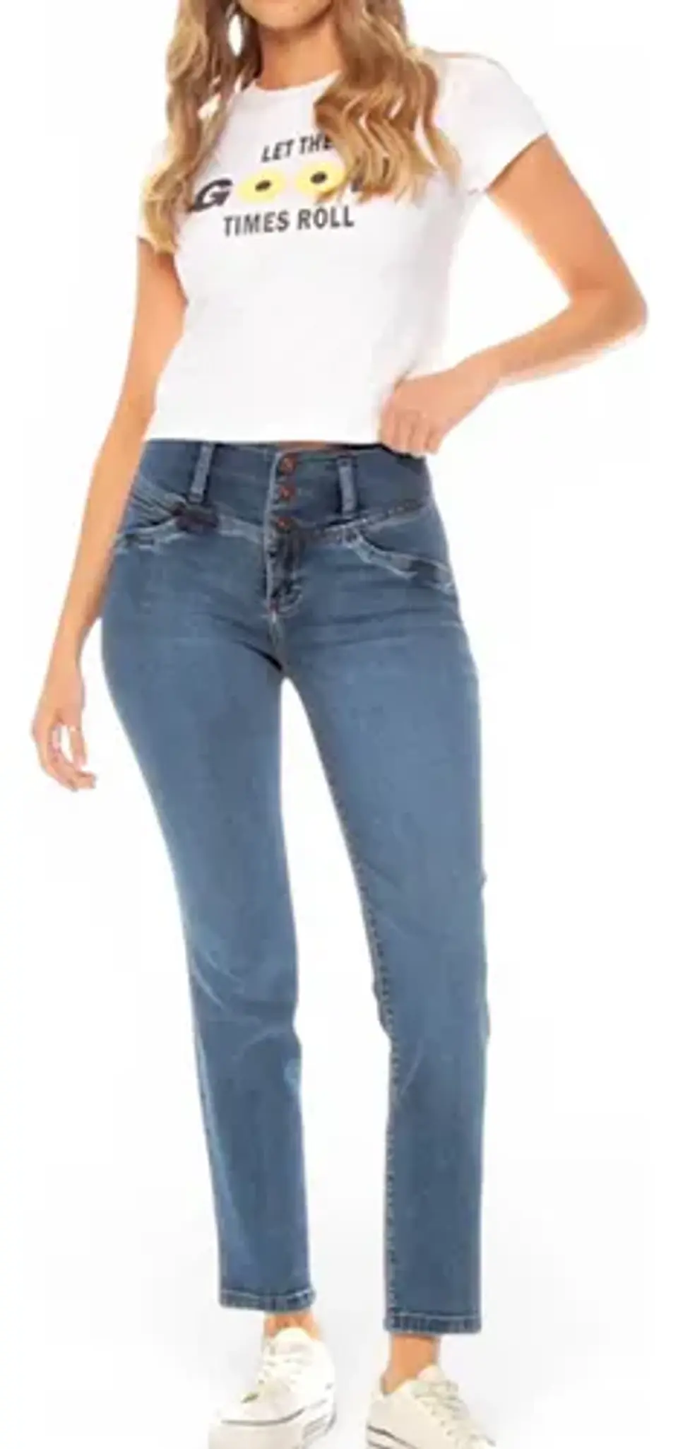 Jeans Wados Ajustados Tiro Alto Pretina 3 Botones Talla 42 1