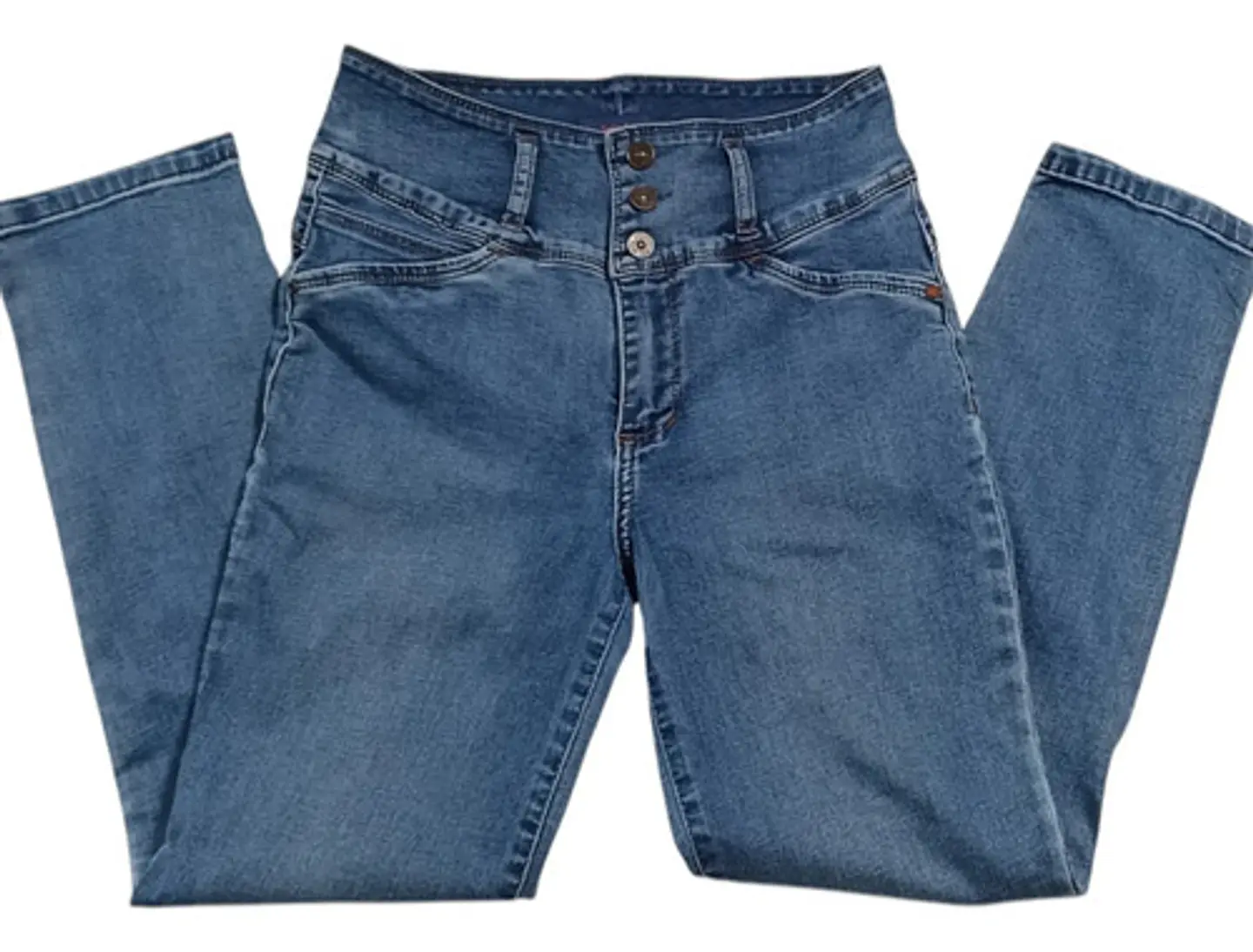 Jeans Wados Ajustados Tiro Alto Pretina 3 Botones Talla 42 4