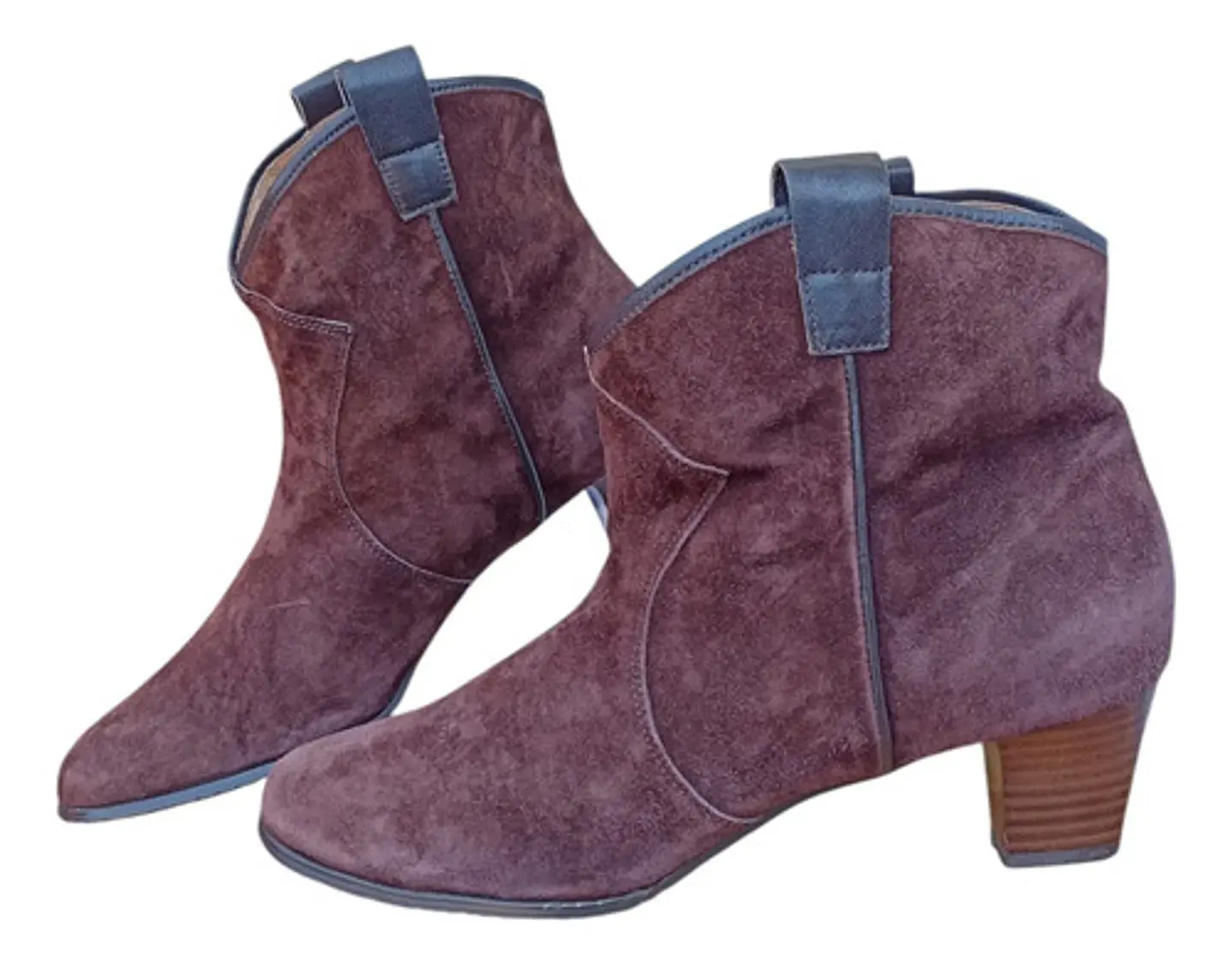 Botín Importado Cuero Gamuza Burdeo Estilo Cowboy - Talla 39 3