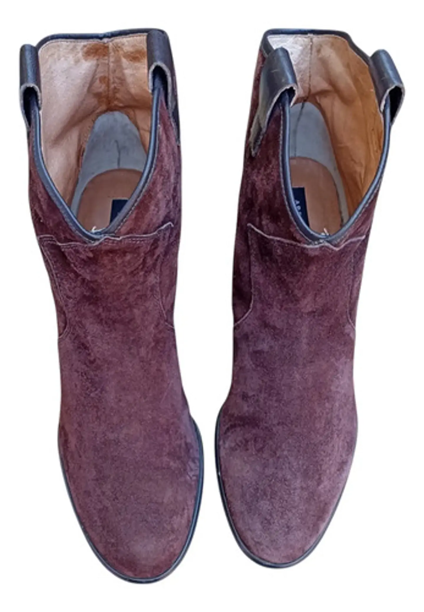 Botín Importado Cuero Gamuza Burdeo Estilo Cowboy - Talla 39 4