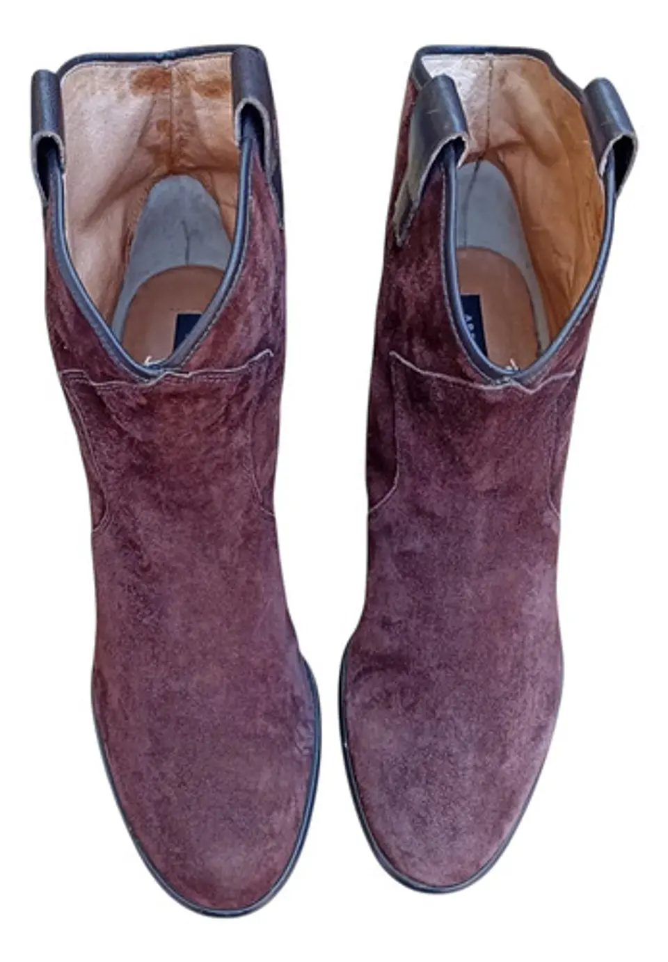 Botín Importado Cuero Gamuza Burdeo Estilo Cowboy - Talla 39 4