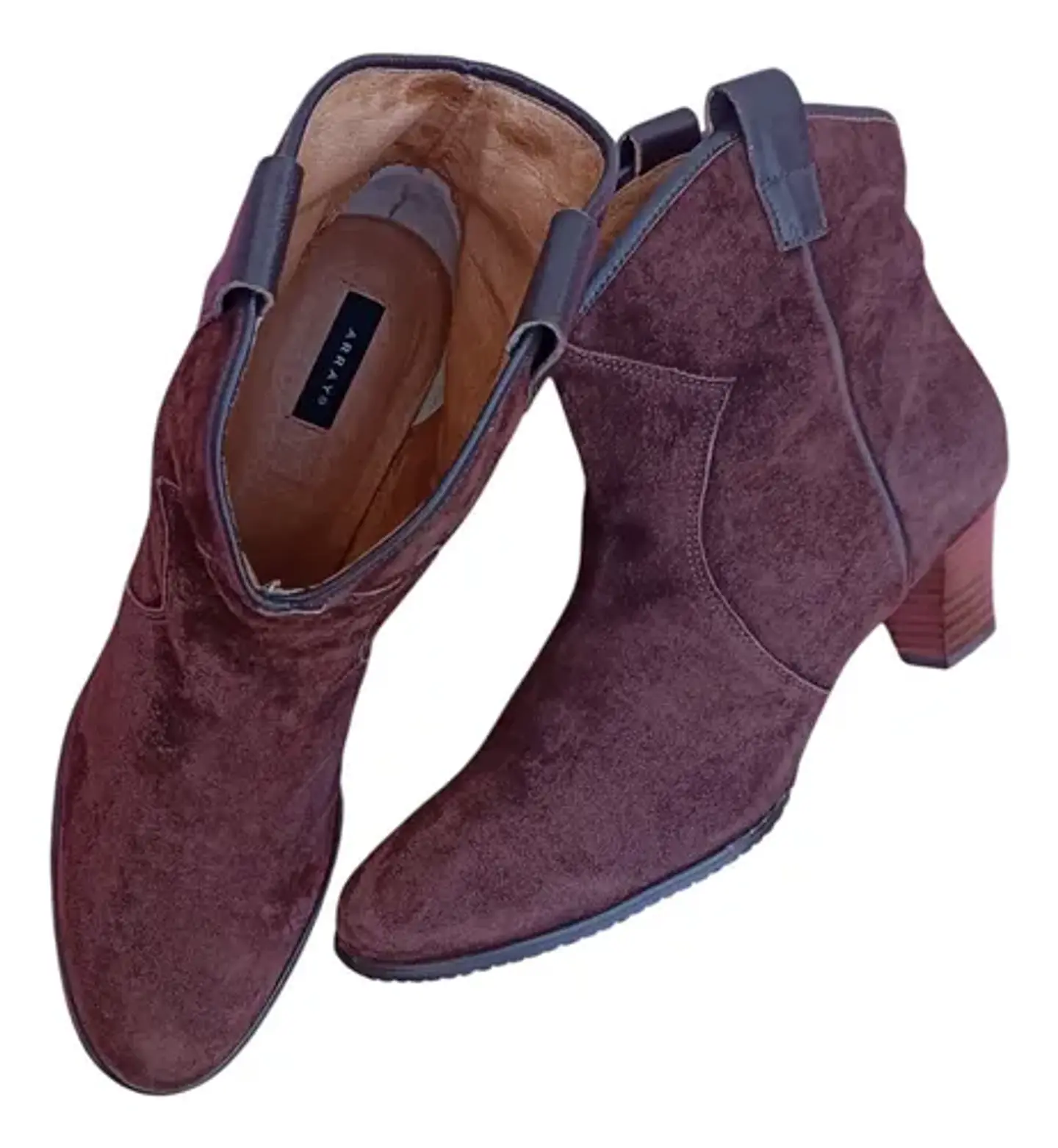 Botín Importado Cuero Gamuza Burdeo Estilo Cowboy - Talla 39 5