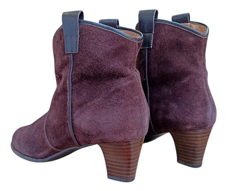Botín Importado Cuero Gamuza Burdeo Estilo Cowboy - Talla 39 6