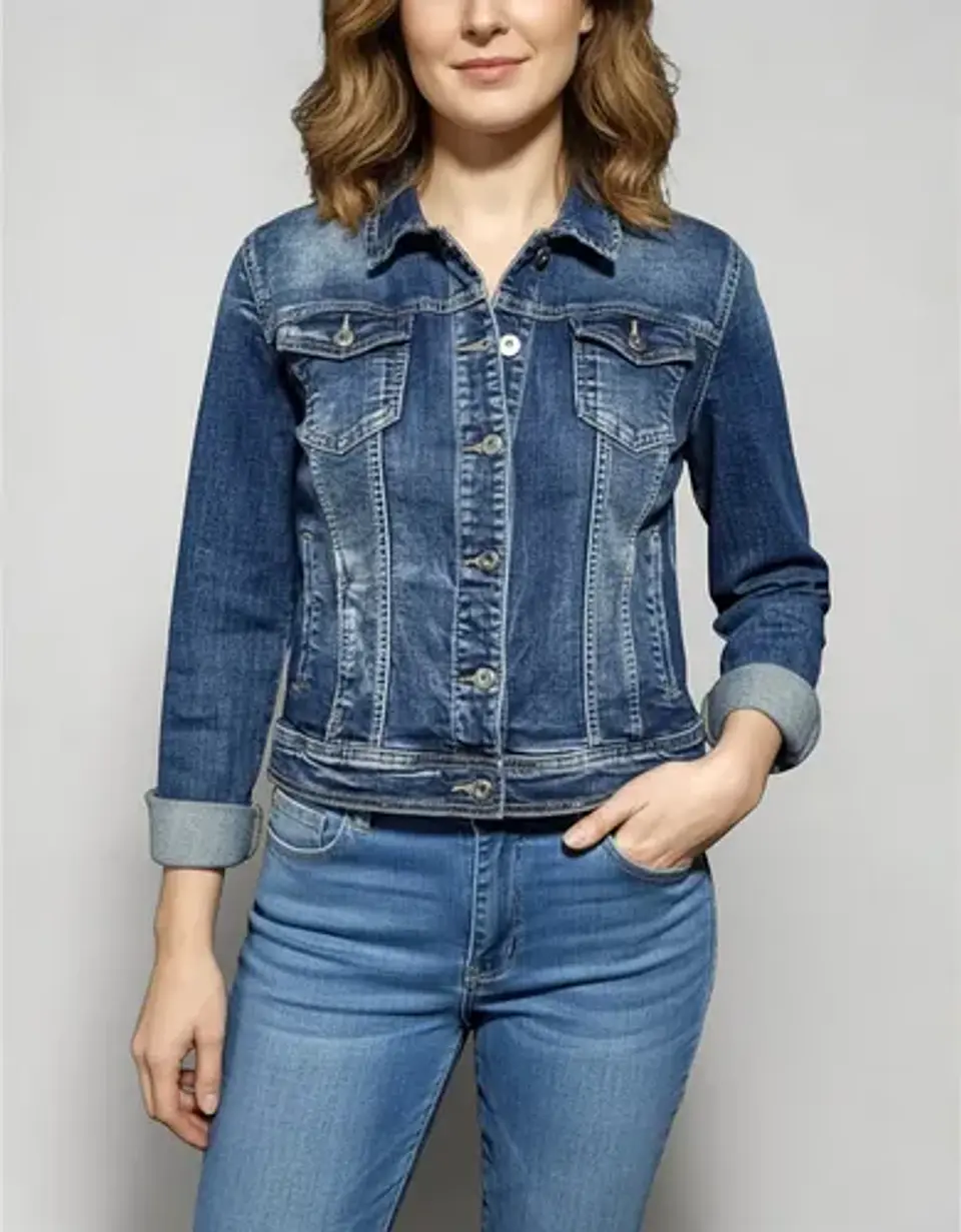Chaqueta De Mezclilla Mujer Azul Clásica Talla L / Xl 1