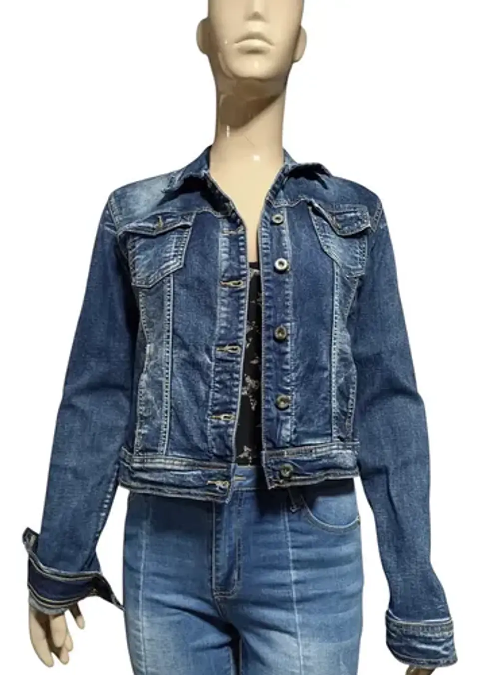 Chaqueta De Mezclilla Mujer Azul Clásica Talla L / Xl 2