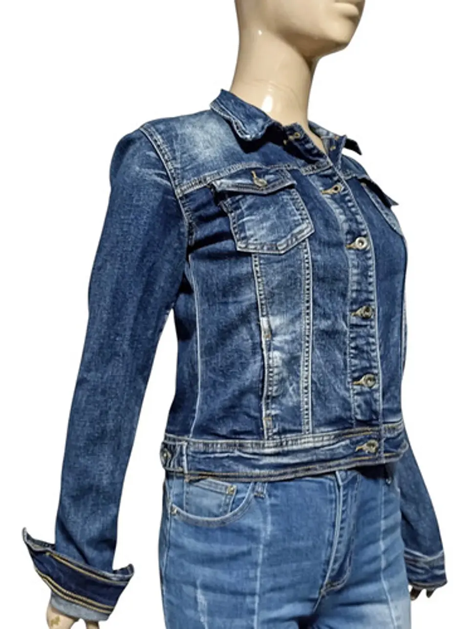 Chaqueta De Mezclilla Mujer Azul Clásica Talla L / Xl 3