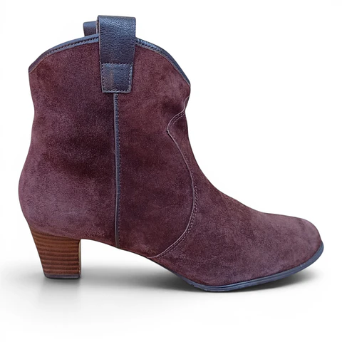 Botín Importado Cuero Gamuza Burdeo Estilo Cowboy - Talla 39