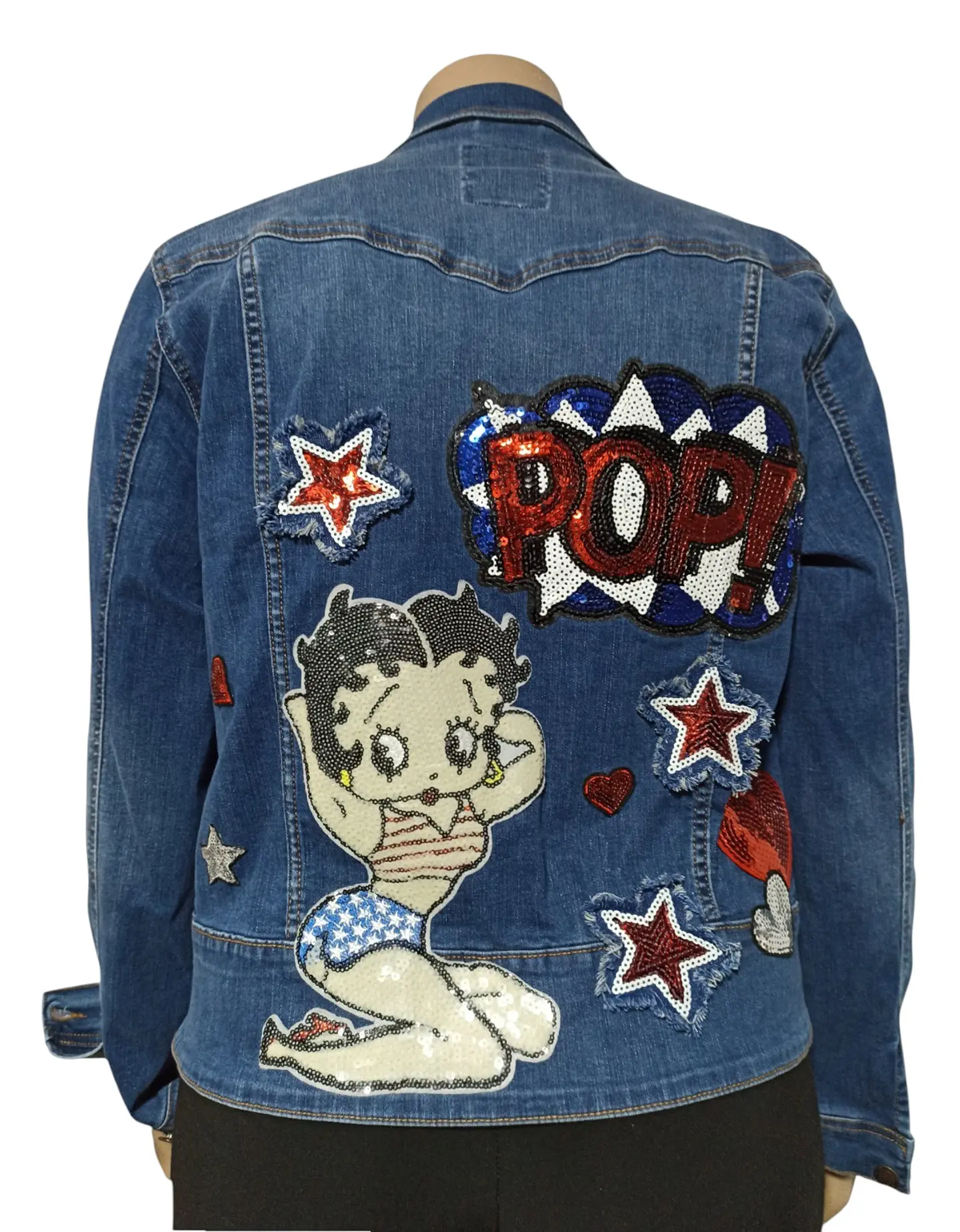 Chaqueta de Mezclilla Personalizada con Lentejuelas Diseño Betty Boop - Talla XL 9