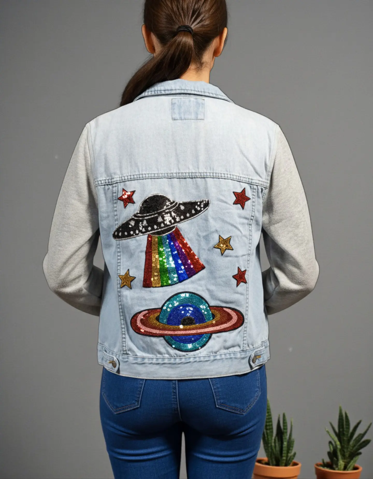 Chaqueta de Mezclilla Unisex Personalizada con Lentejuelas - Talla L 1