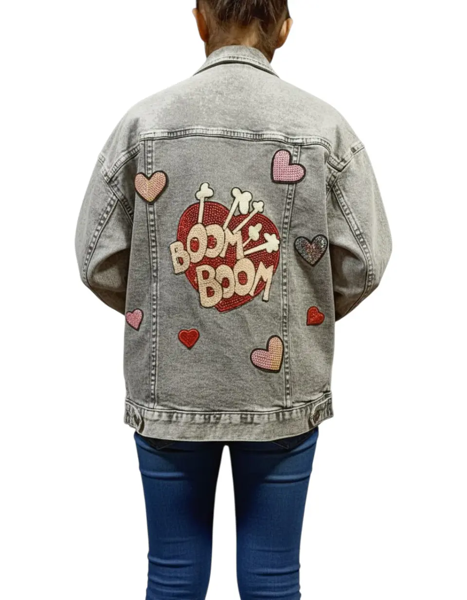Chaqueta de Mezclilla con Parches de Lentejuelas H & M Talla 10-12 9