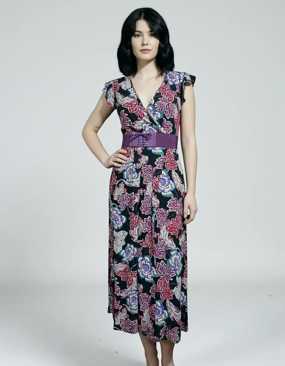 Maxi Vestido Tatienne Escote Cruzado Con Cinturón - Talla M 1