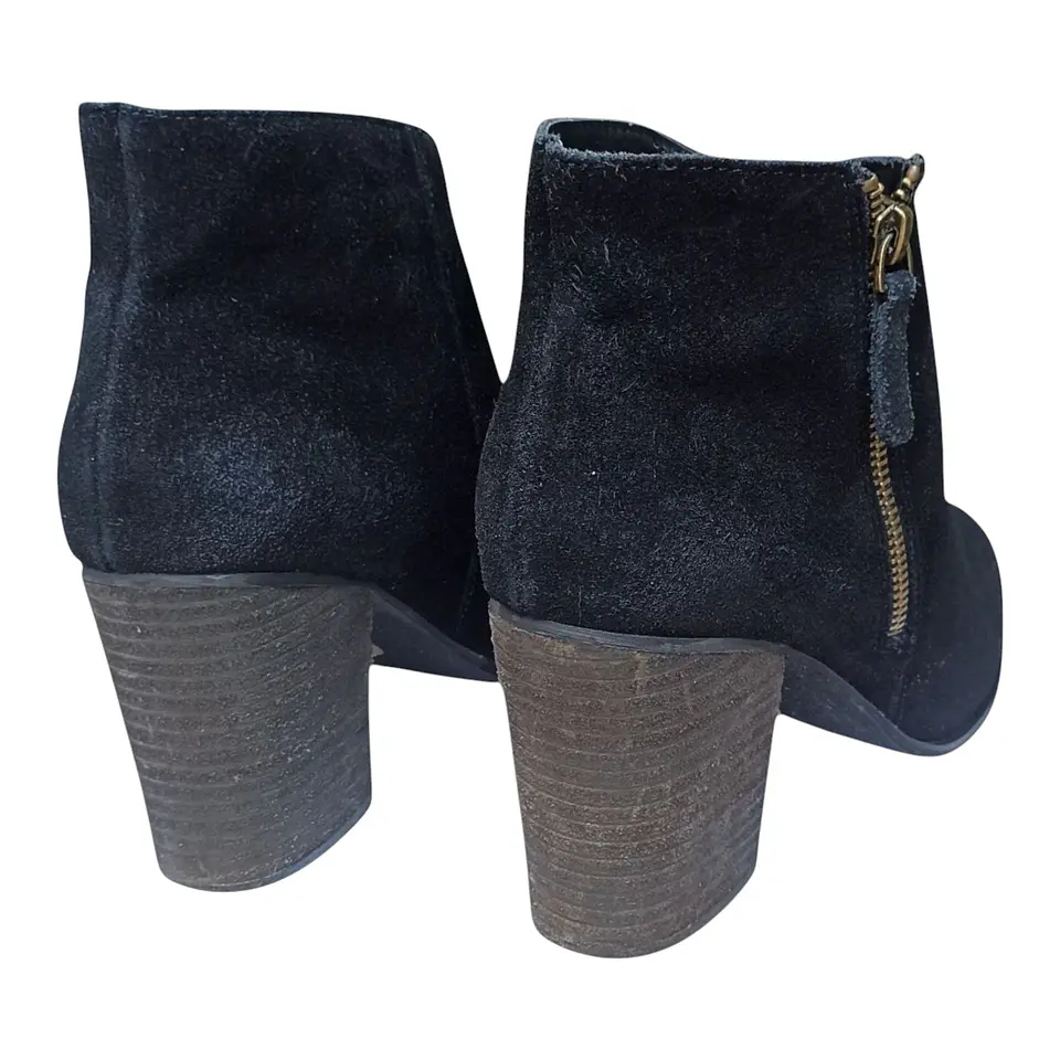 Botin Importado Ecote De Cuero Gamuza Negro - Talla 38 6