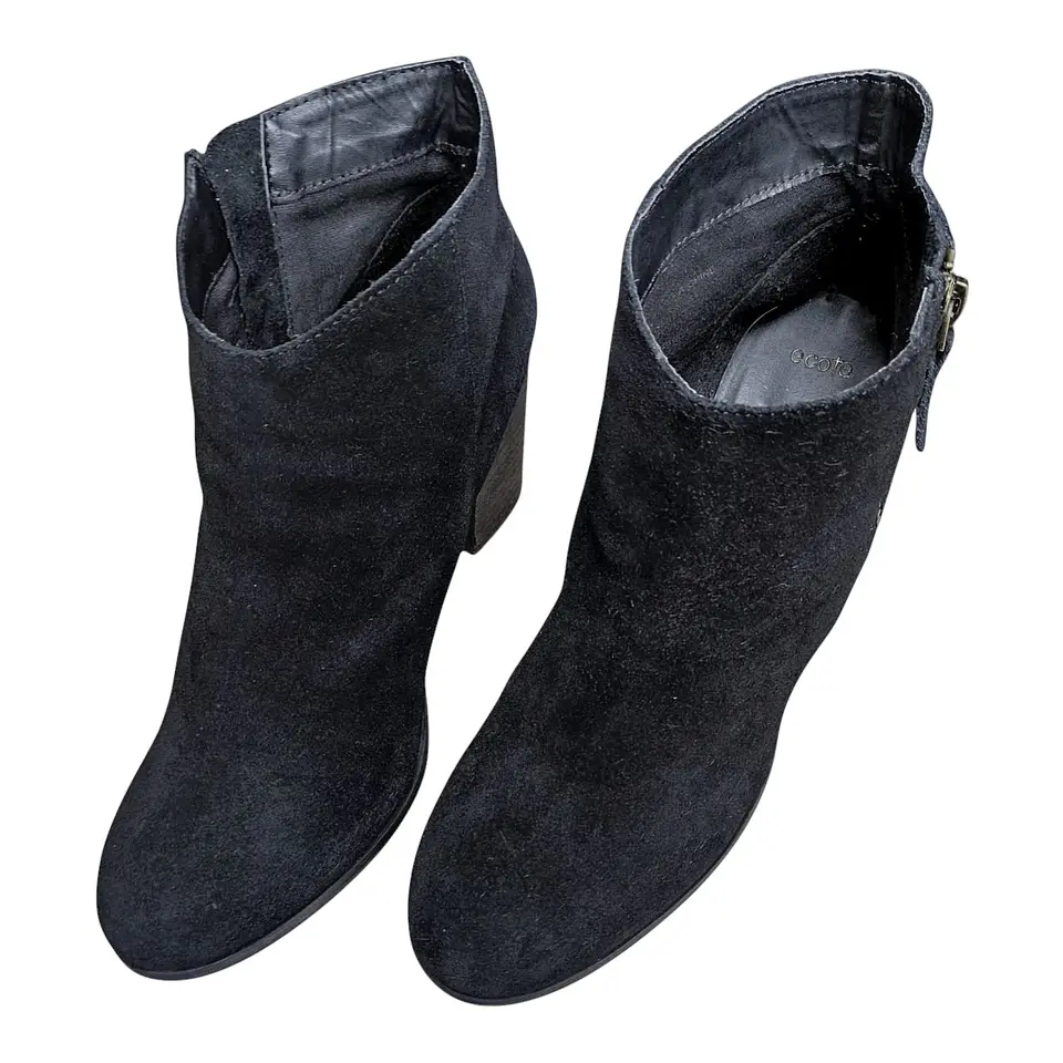 Botin Importado Ecote De Cuero Gamuza Negro - Talla 38 3