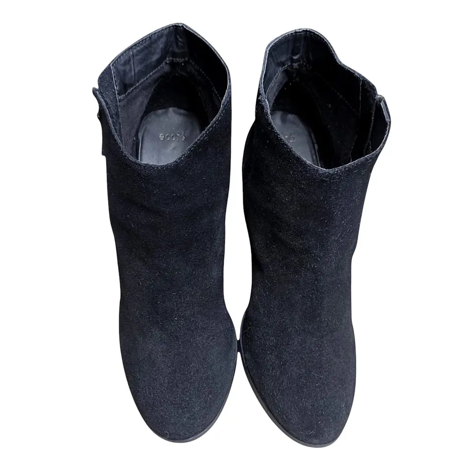 Botin Importado Ecote De Cuero Gamuza Negro - Talla 38 4