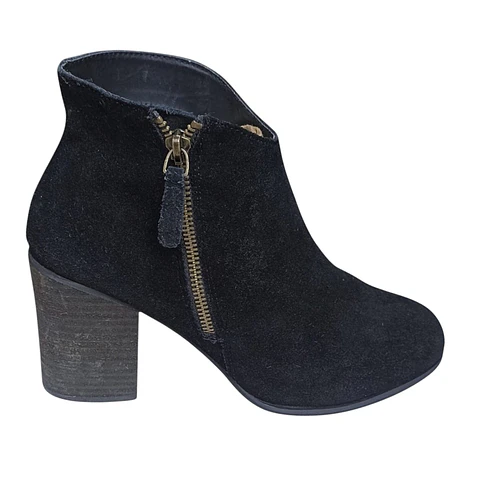 Botin Importado Ecote De Cuero Gamuza Negro - Talla 38