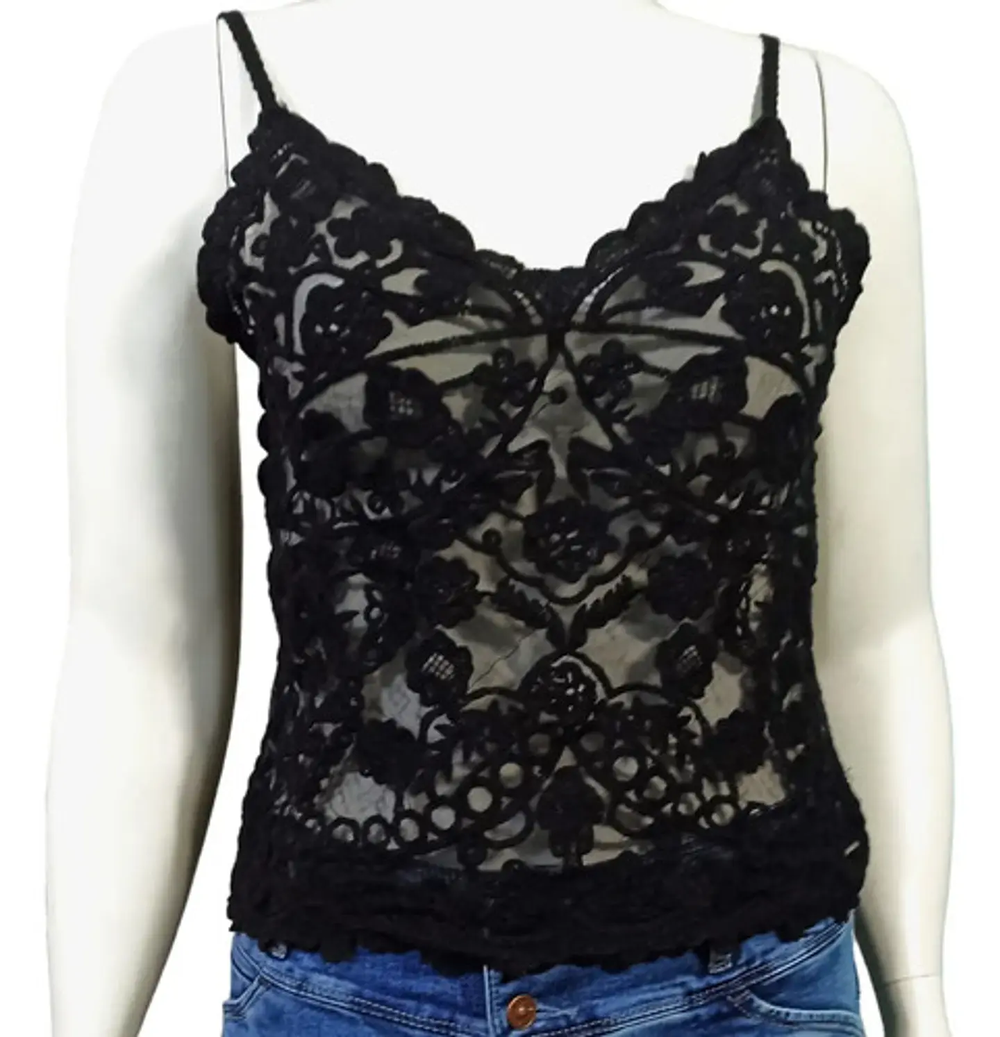 Top Barbados Negro Bordado Con Transparencia Mujer Talla L 2
