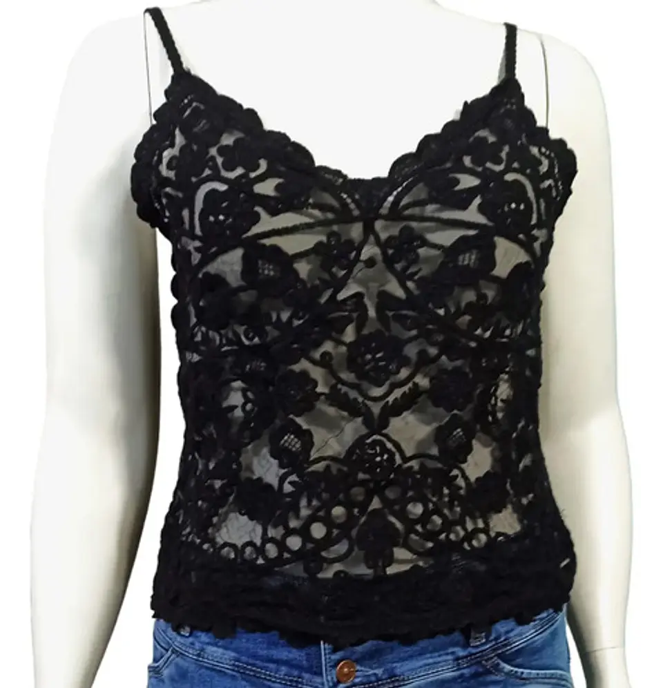 Top Barbados Negro Bordado Con Transparencia Mujer Talla L 2