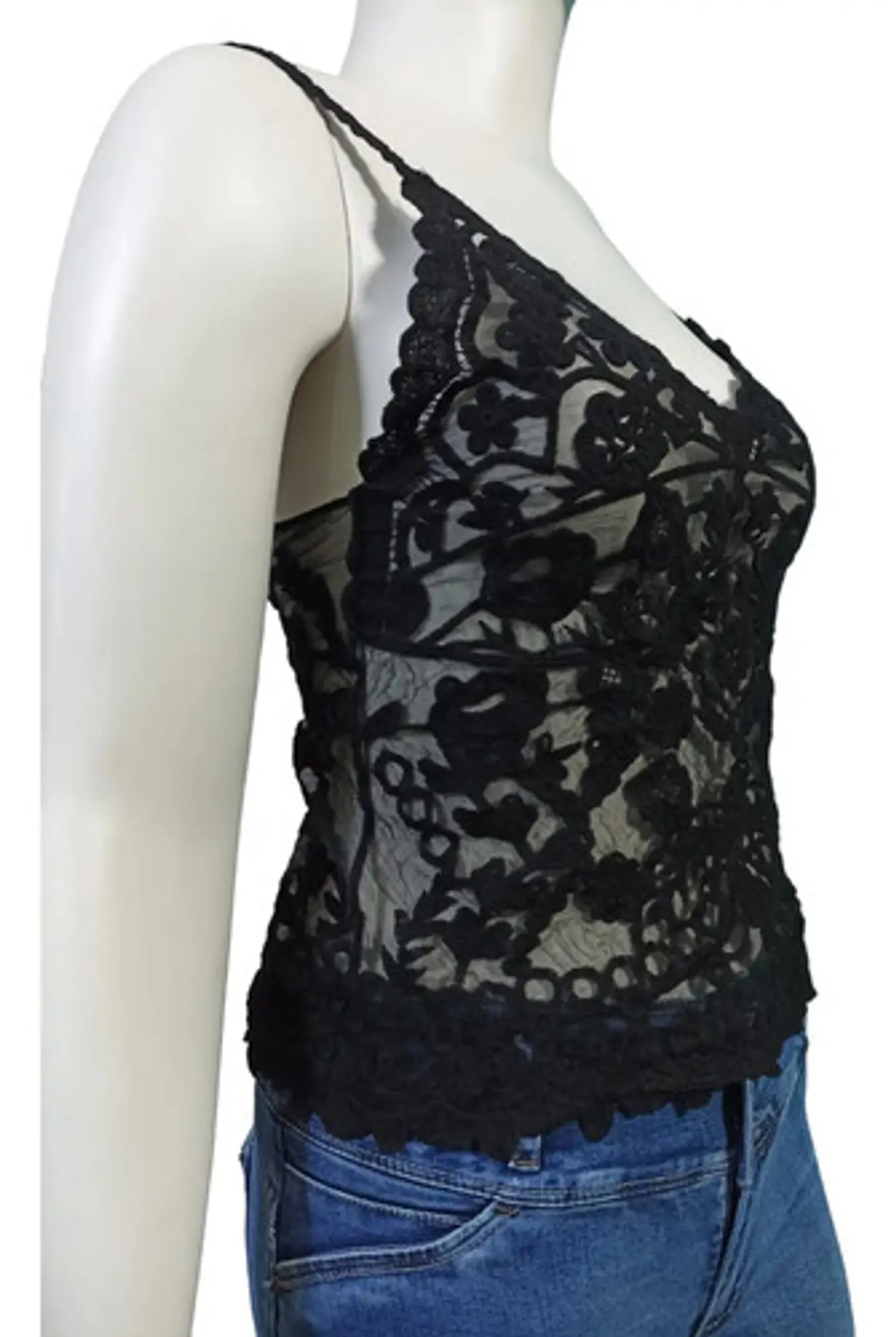 Top Barbados Negro Bordado Con Transparencia Mujer Talla L 4