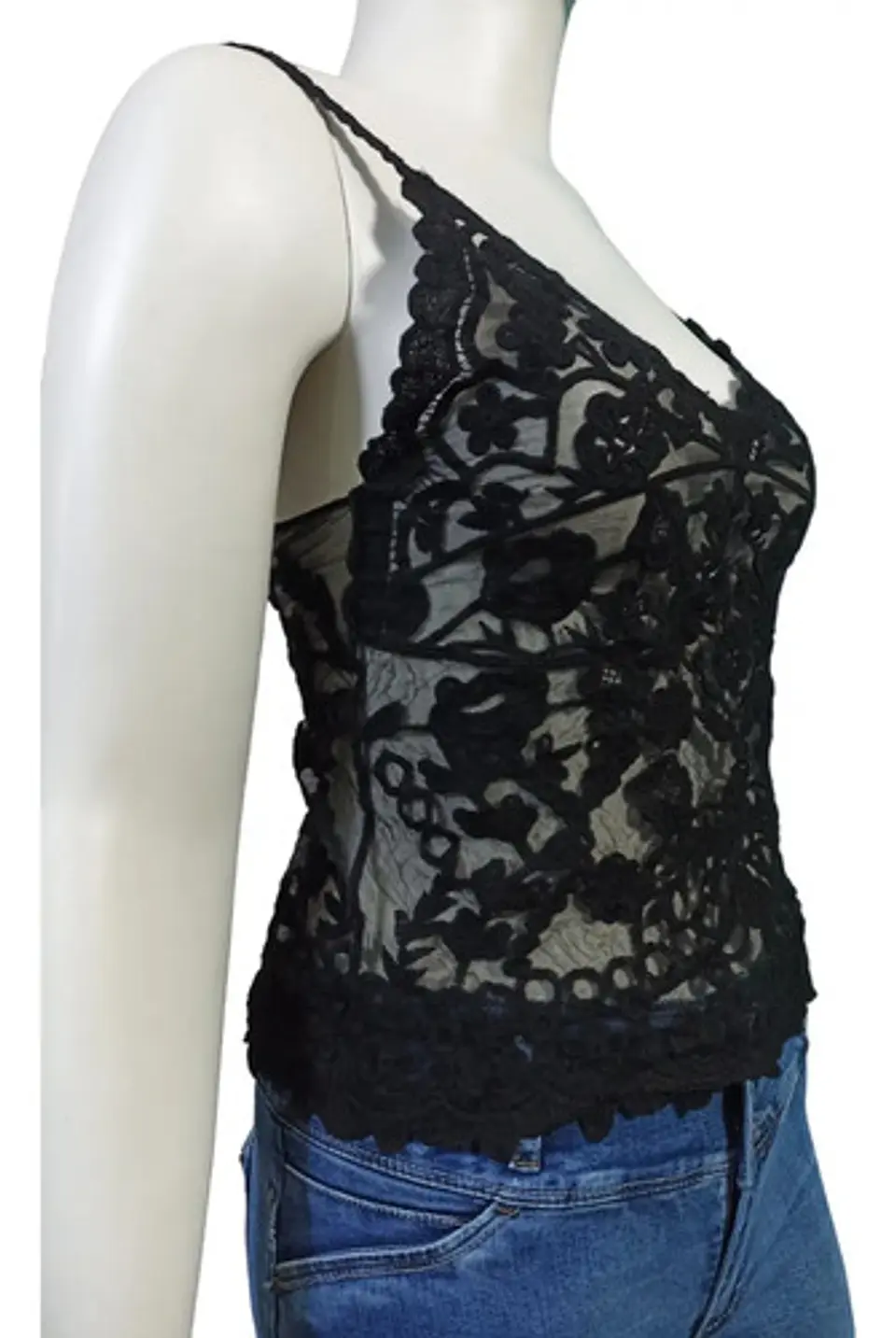 Top Barbados Negro Bordado Con Transparencia Mujer Talla L 4