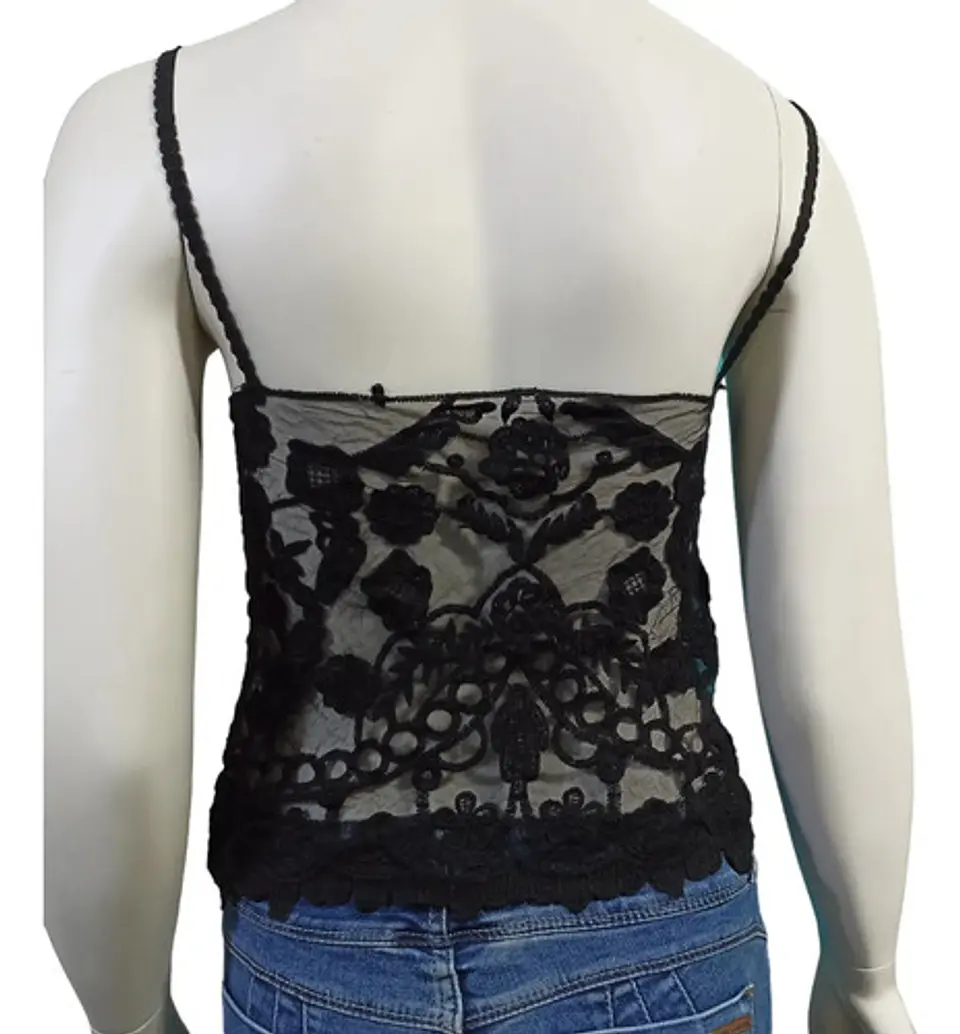 Top Barbados Negro Bordado Con Transparencia Mujer Talla L 5