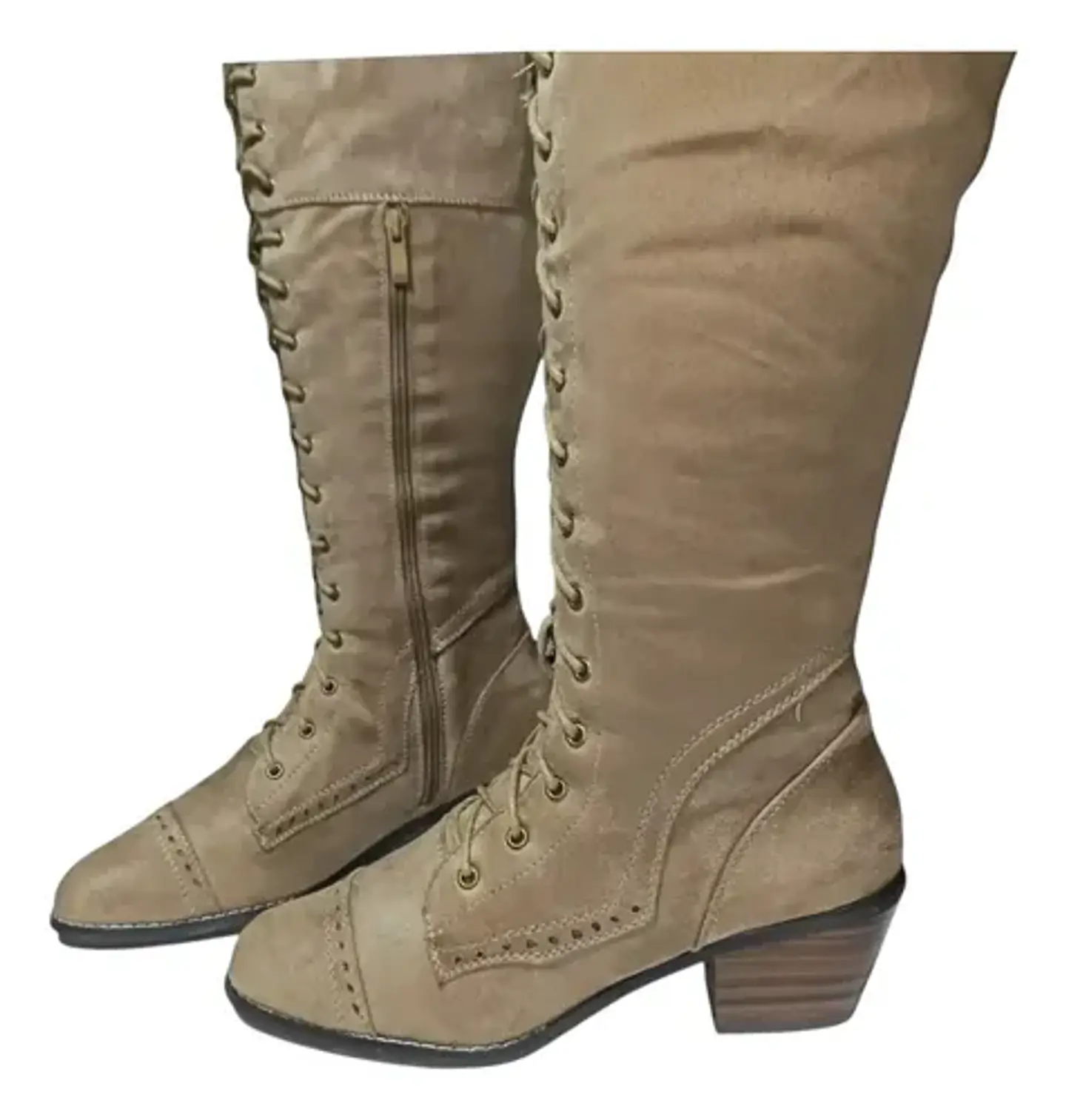 Botas De Caña Ancha Hasta La Rodilla Gamuza Talla 39.5 - 40 Marrón Tostado Liso 39.5 Cl 5
