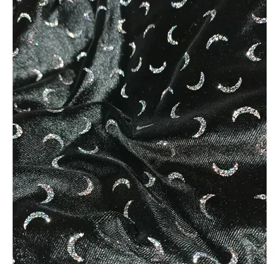 Tela Terciopelo Negro Con Diseño Y Brillos - Corte De 2.5 Mt 1