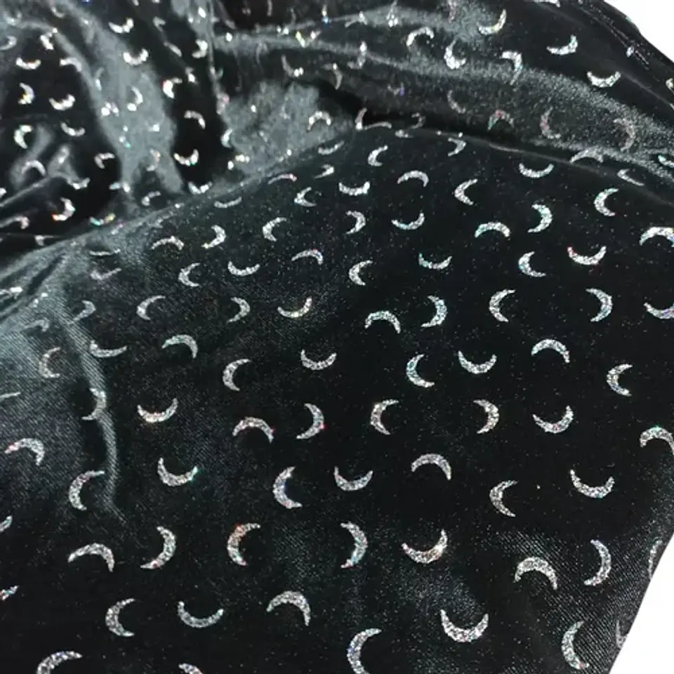 Tela Terciopelo Negro Con Diseño Y Brillos - Corte De 2.5 Mt 2