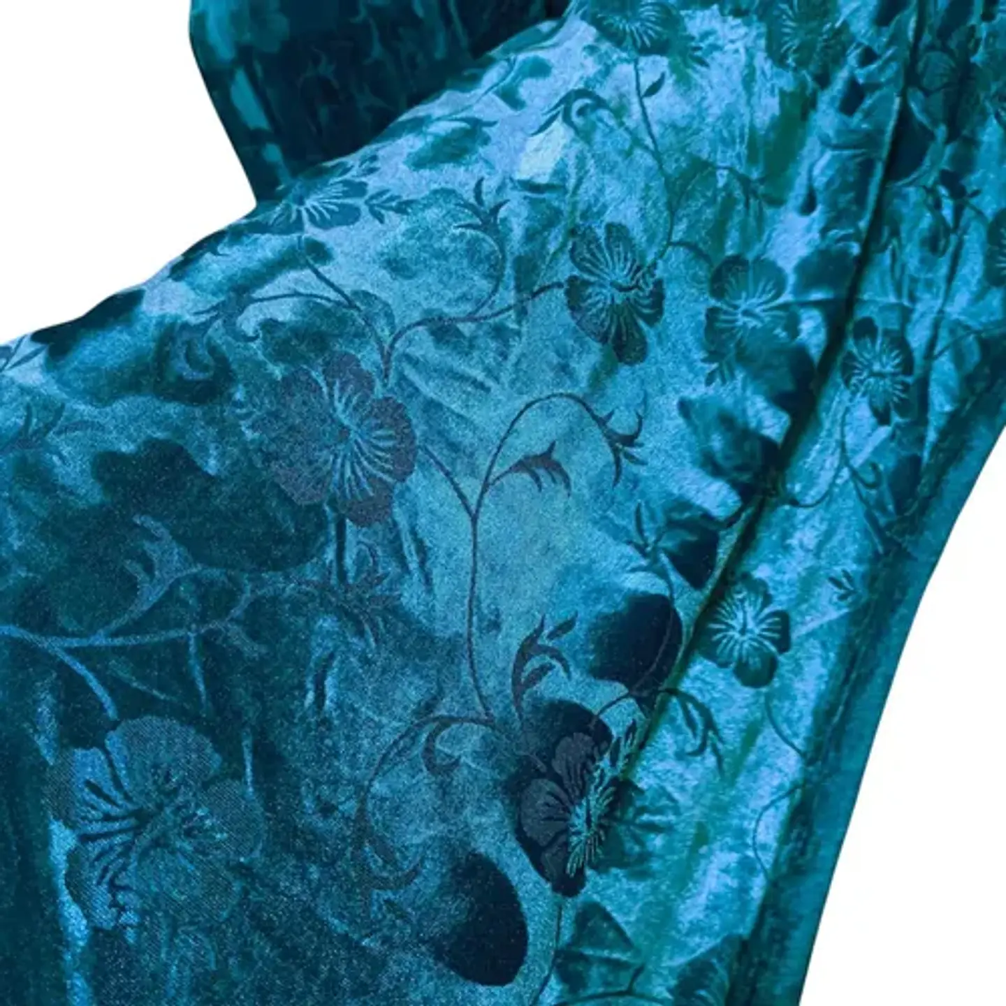 Tela Lycra Aterciopelada Turquesa Diseño Floral - Corte 2 Mt 2