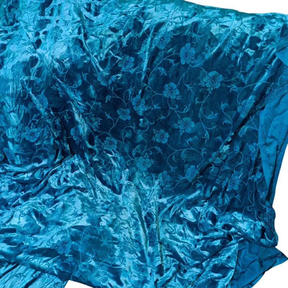 Tela Lycra Aterciopelada Turquesa Diseño Floral - Corte 2 Mt 6