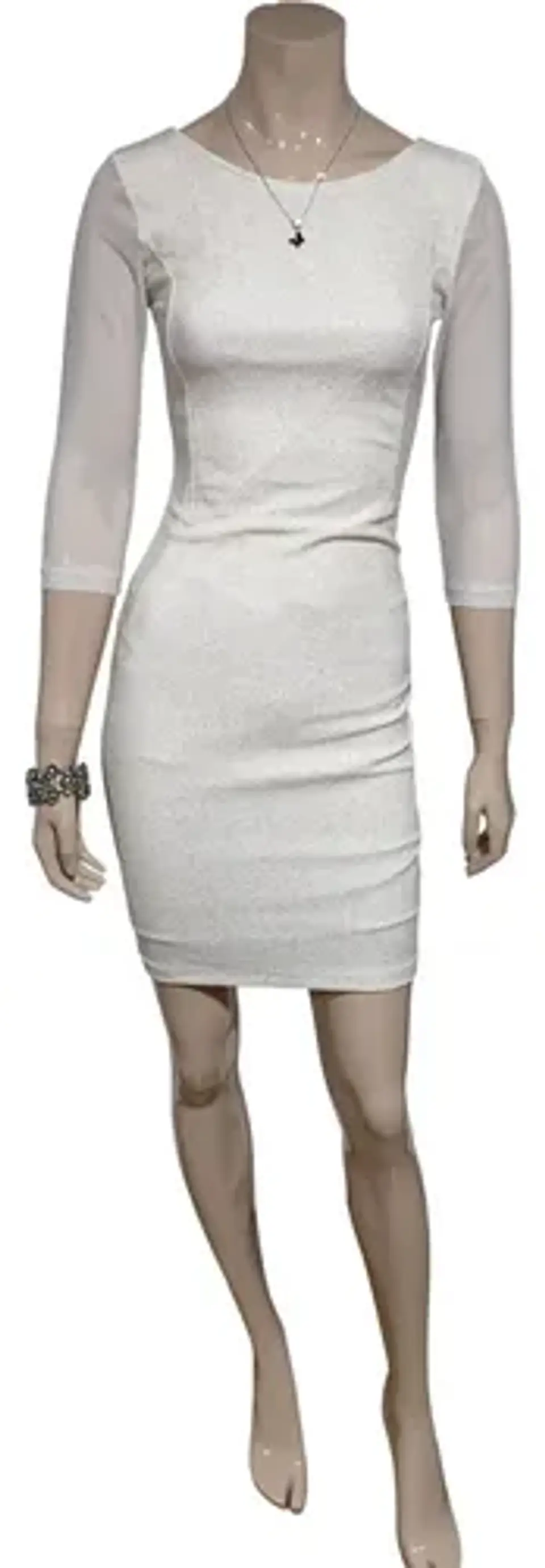 Vestido De Fiesta Blanco Corto Ajustado Manga 3/4 - Talla S 2