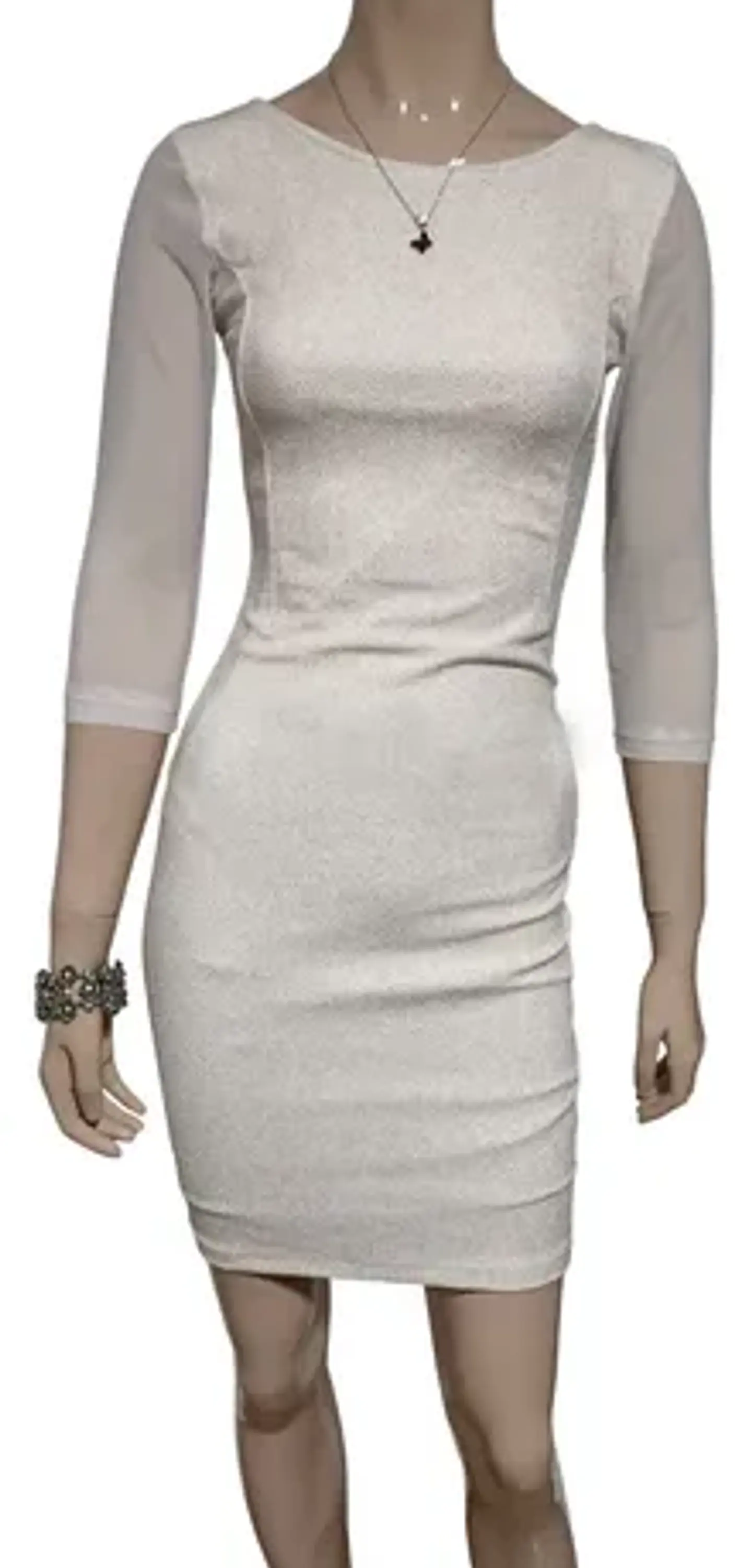 Vestido De Fiesta Blanco Corto Ajustado Manga 3/4 - Talla S 3