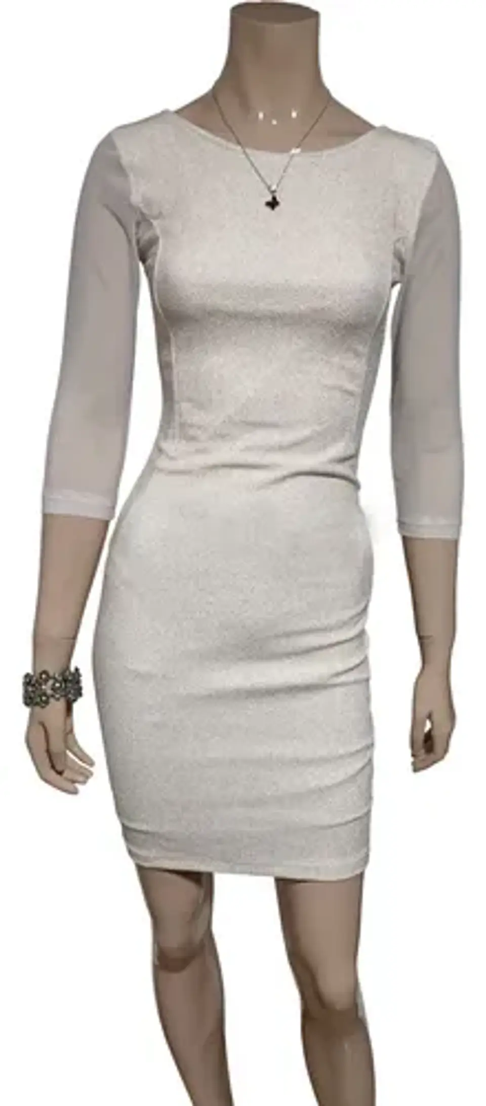 Vestido De Fiesta Blanco Corto Ajustado Manga 3/4 - Talla S 3