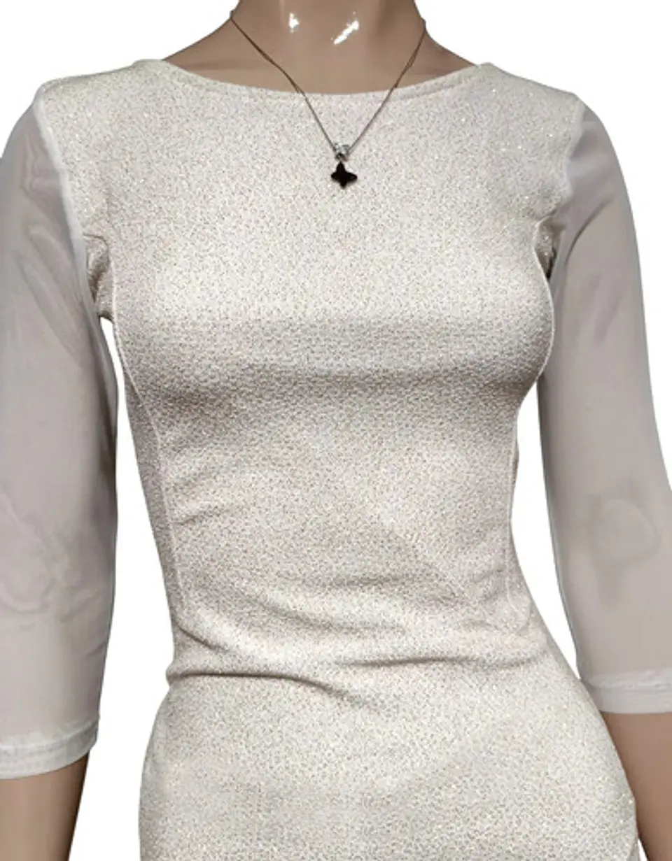 Vestido De Fiesta Blanco Corto Ajustado Manga 3/4 - Talla S 4