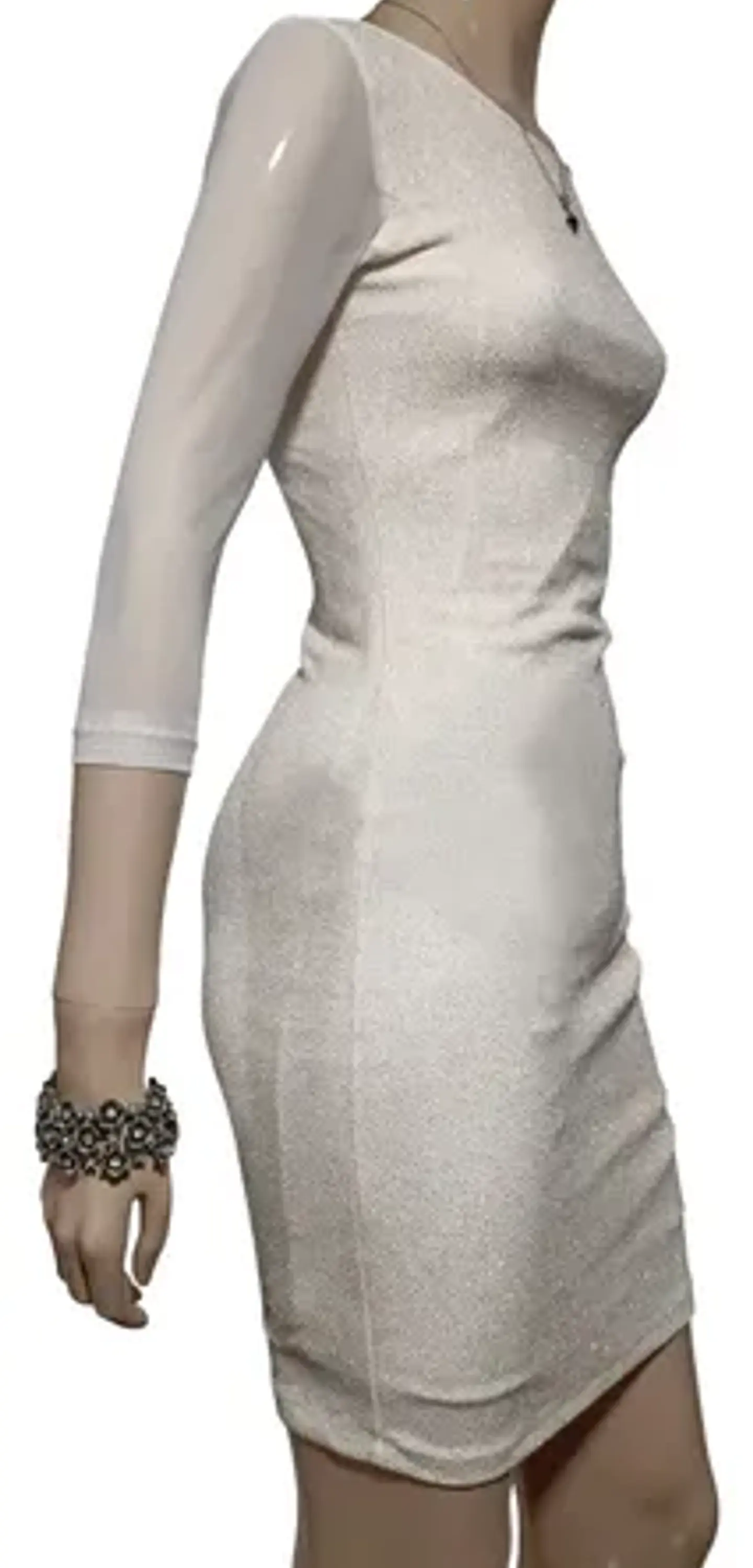 Vestido De Fiesta Blanco Corto Ajustado Manga 3/4 - Talla S 5