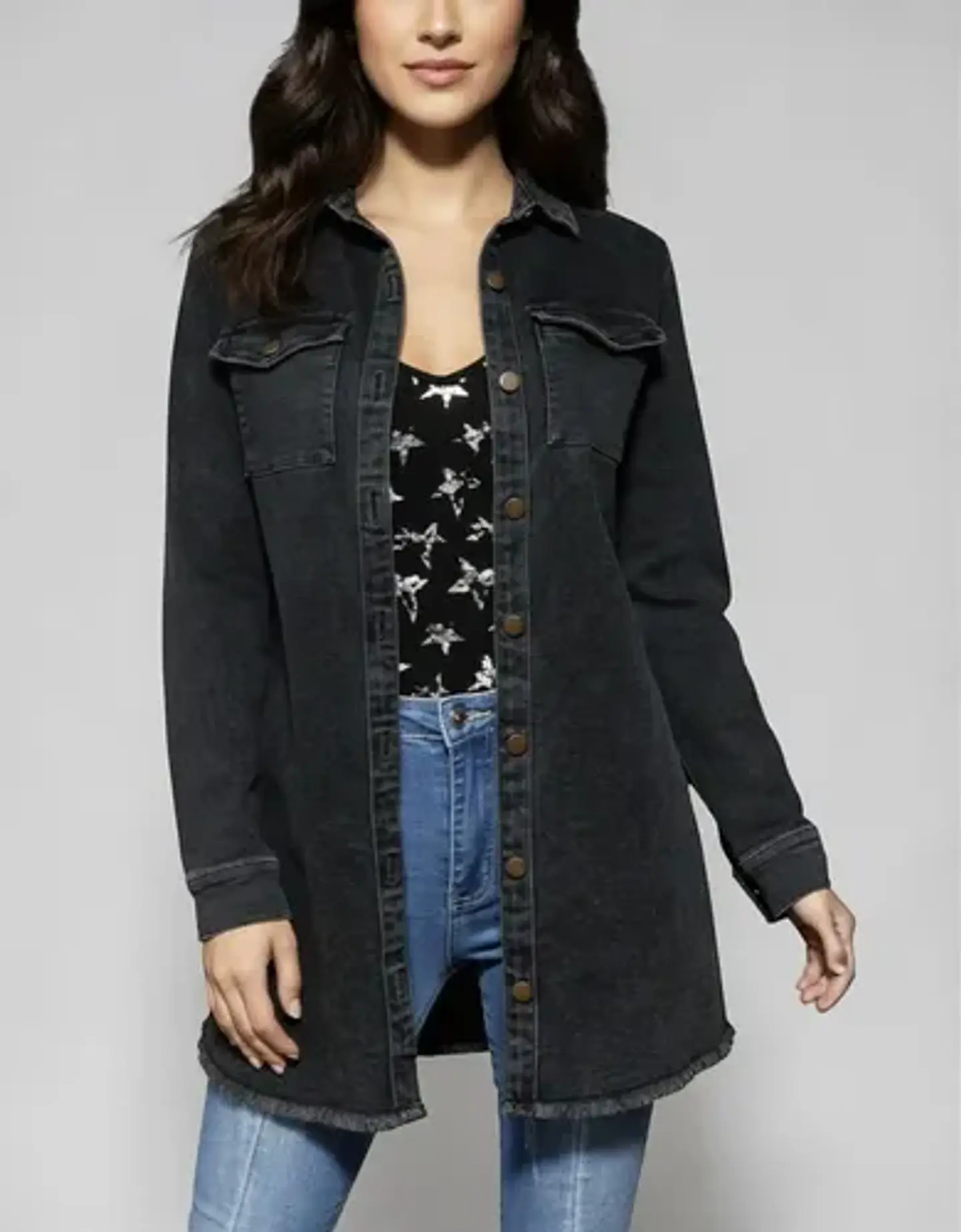 Chaqueta Larga De Mezclilla Tipo Sobrecamisa Talla M 1