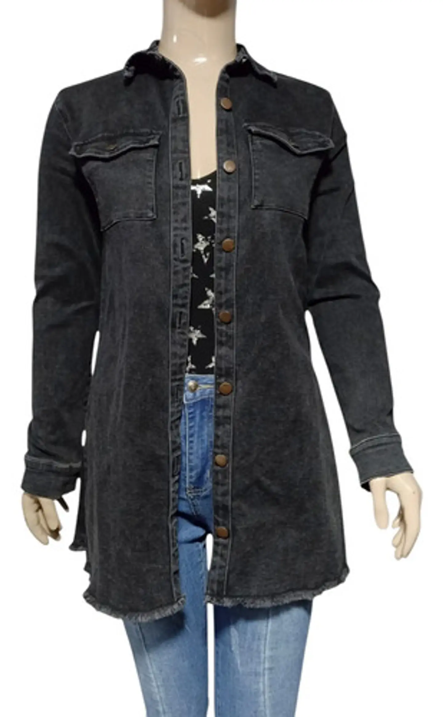 Chaqueta Larga De Mezclilla Tipo Sobrecamisa Talla M 2