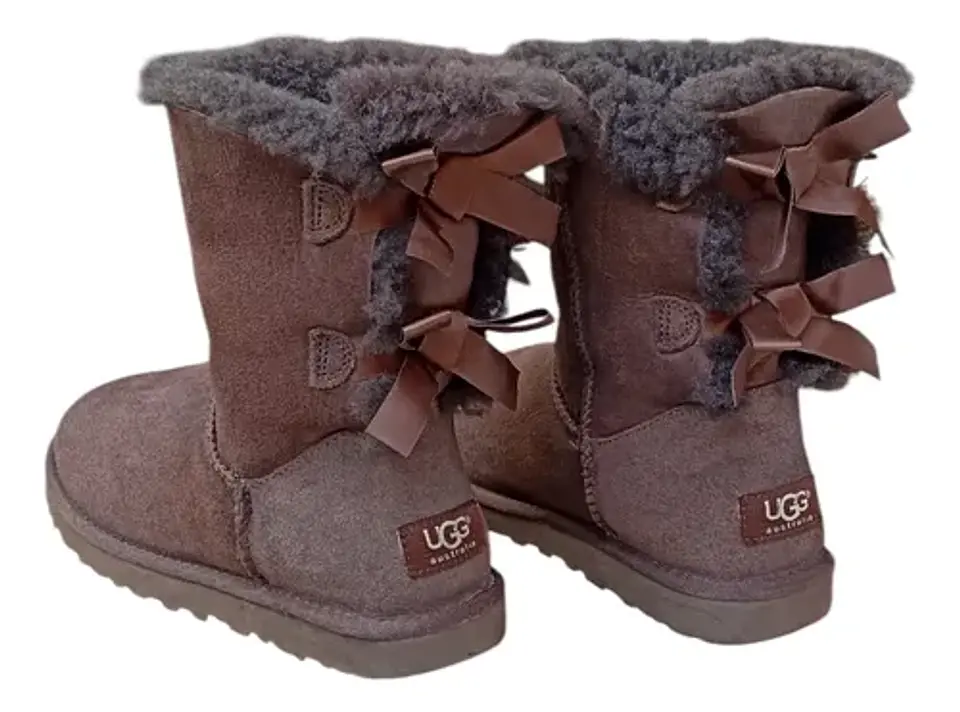 Bota Ugg Bailey Bow Chocolate Cuero Y Lana De Oveja Talla 36 5