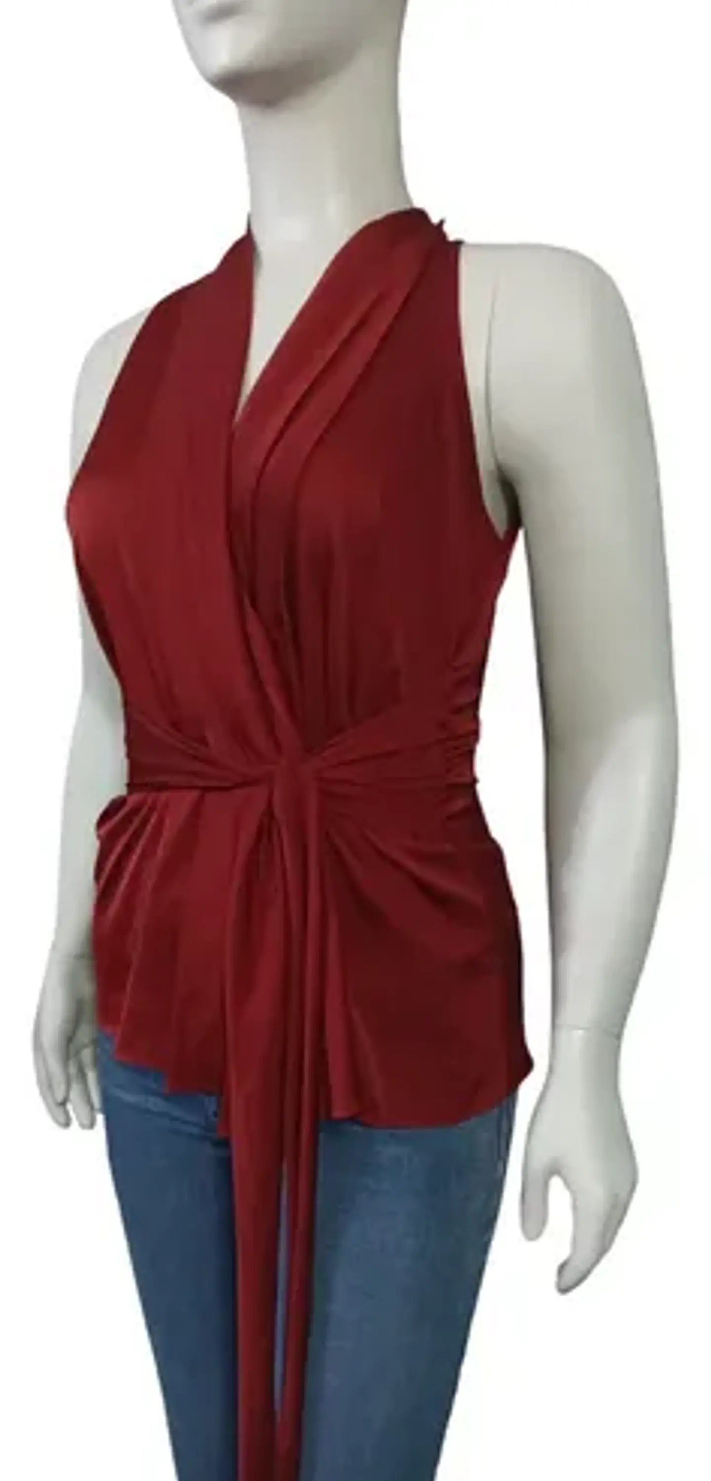 Blusa Satín Rojo Ann Taylor Sin Mangas Con Cinturón Talla M 4