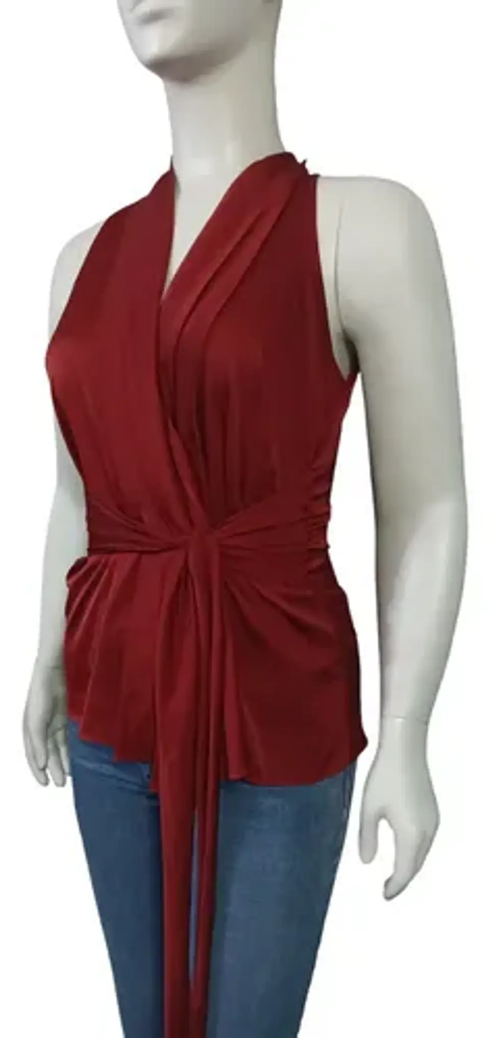 Blusa Satín Rojo Ann Taylor Sin Mangas Con Cinturón Talla M 4