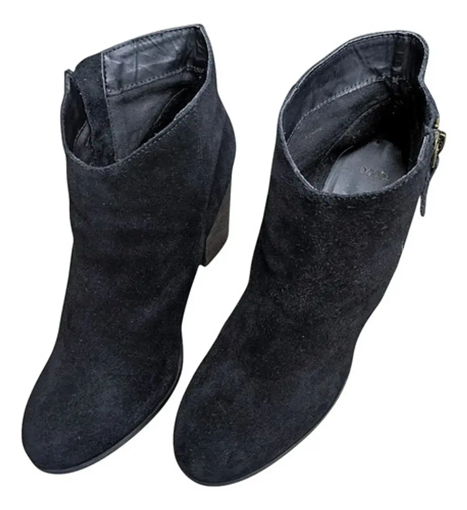 Botin Importado Ecote De Cuero Gamuza Negro - Talla 38 3