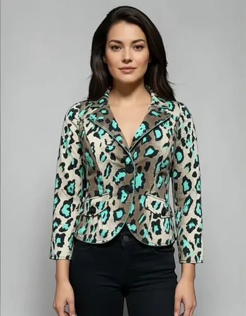 Blazer De Algodón Estampado Leopardo Lujosa Marca Talla L