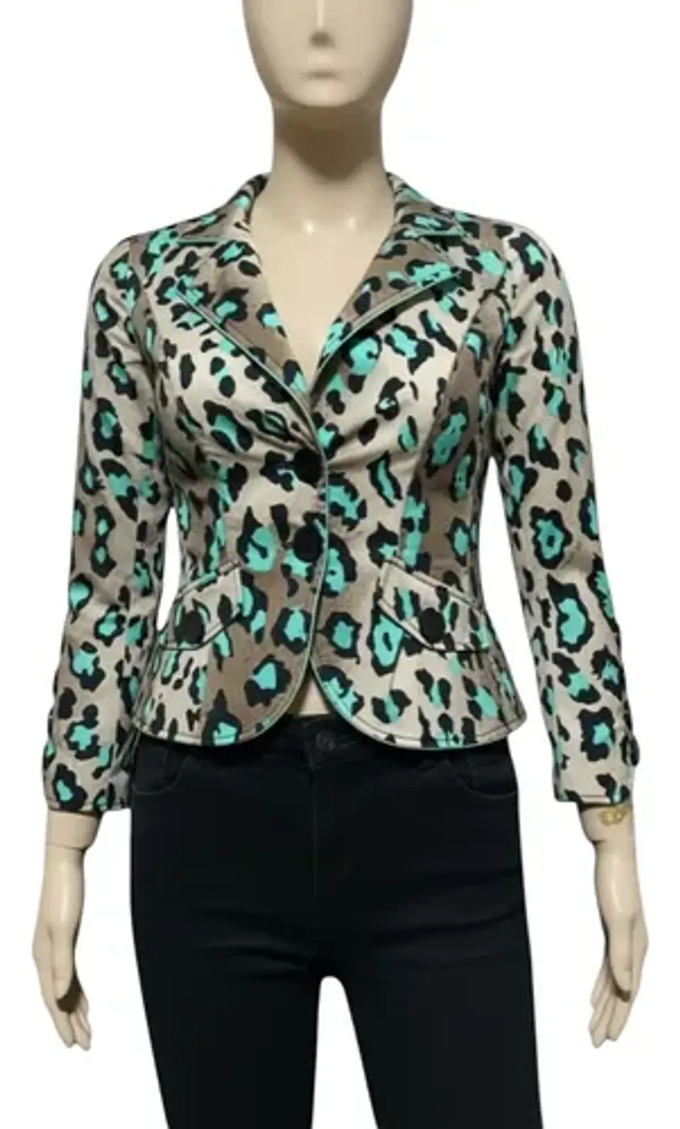 Blazer De Algodón Estampado Leopardo Lujosa Marca Talla L 2