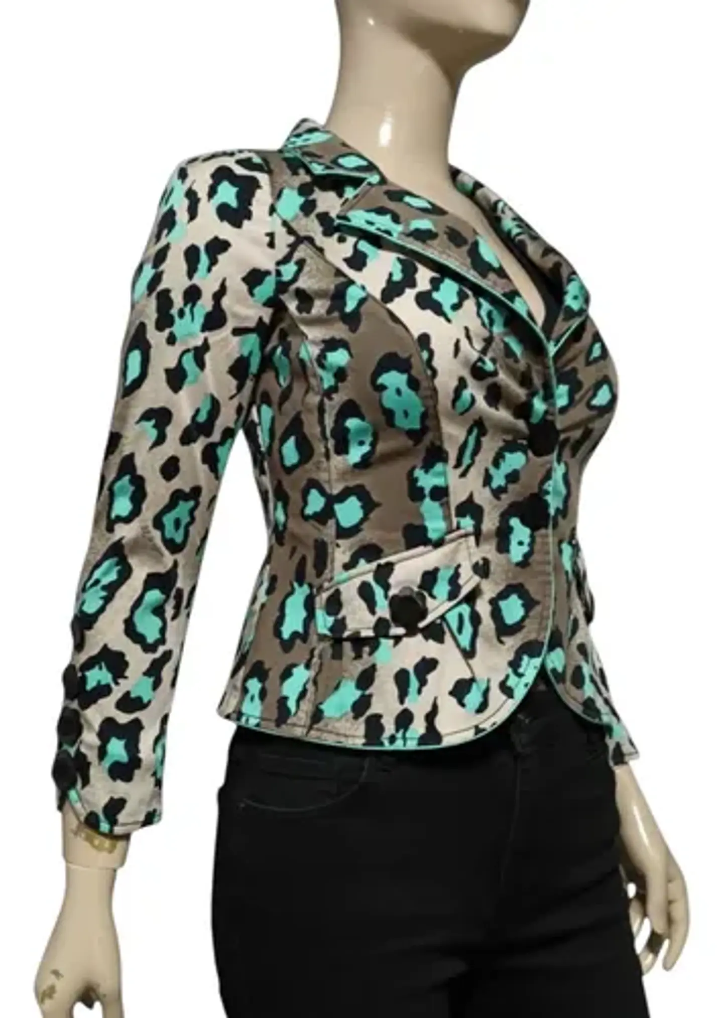 Blazer De Algodón Estampado Leopardo Lujosa Marca Talla L 3
