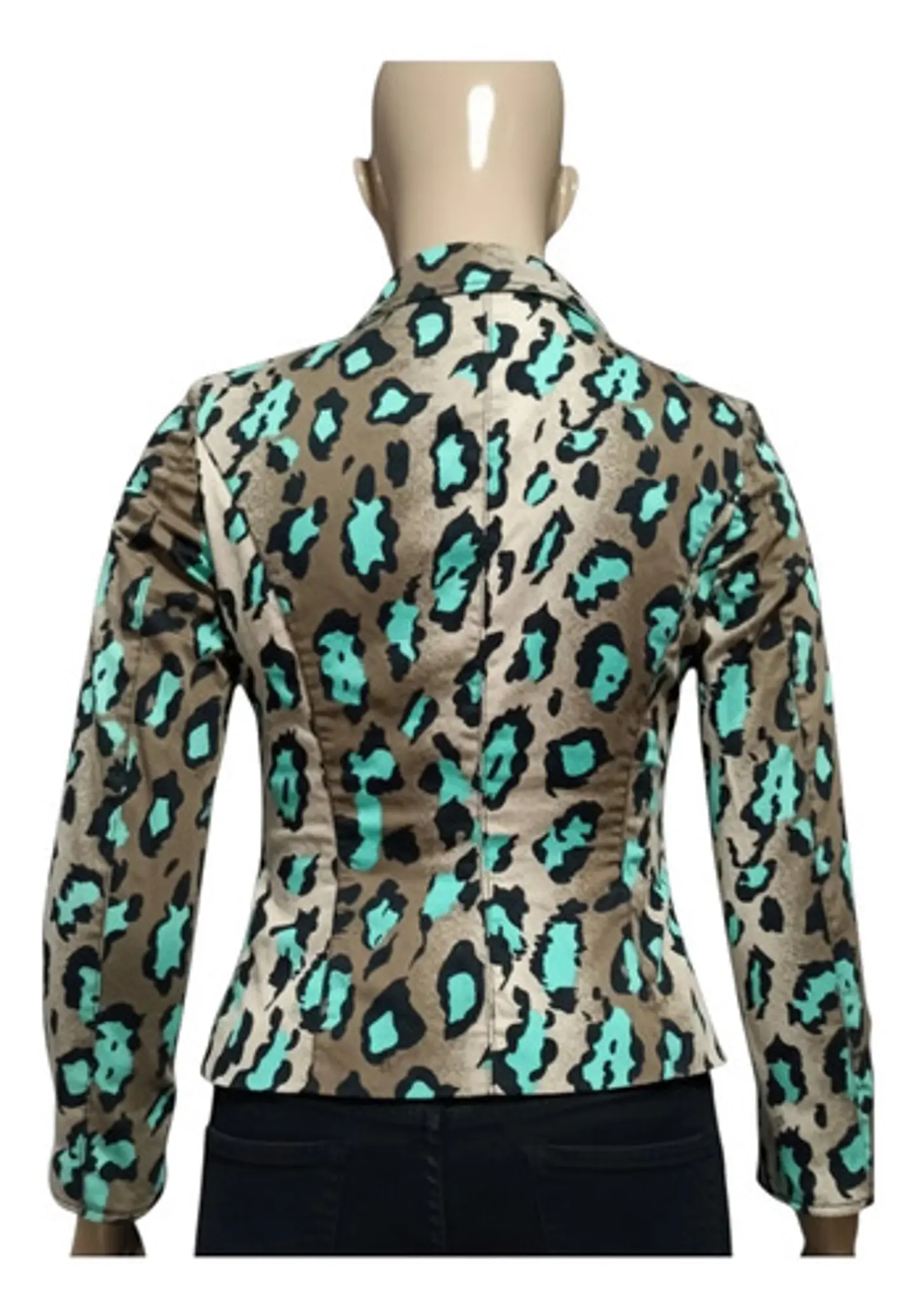 Blazer De Algodón Estampado Leopardo Lujosa Marca Talla L 4